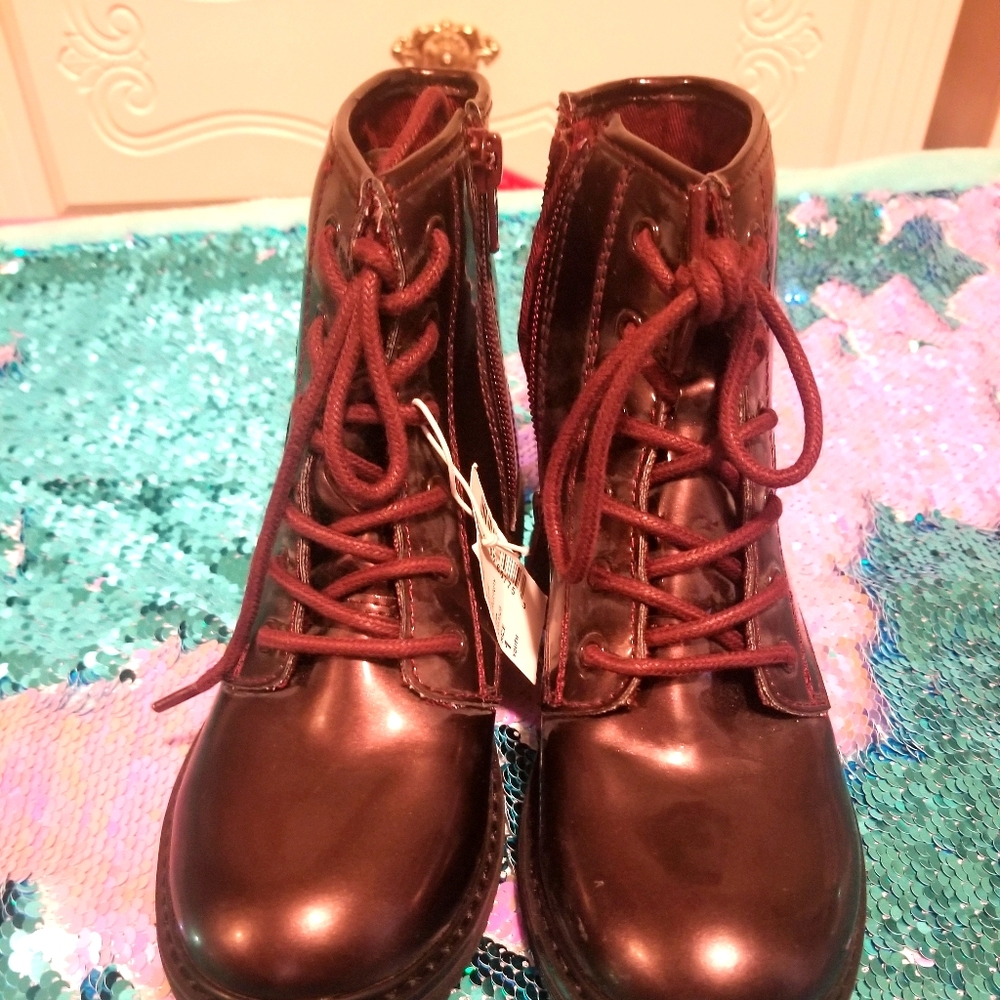 Girls Burgundy Ankles Boots 100% faux Leather